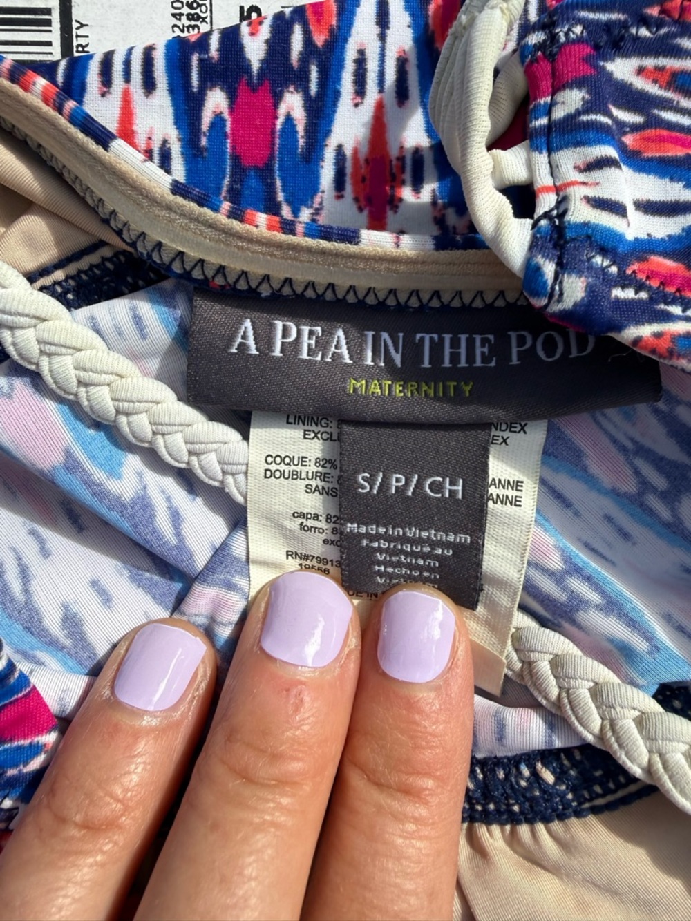 A Pea in the Pod Blue and Pink Ikat Maternity Swim Top